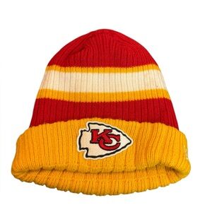 New Era Kansas City Chiefs NFL Beanie Hat Red Yellow Striped Cuffed Knit Cap